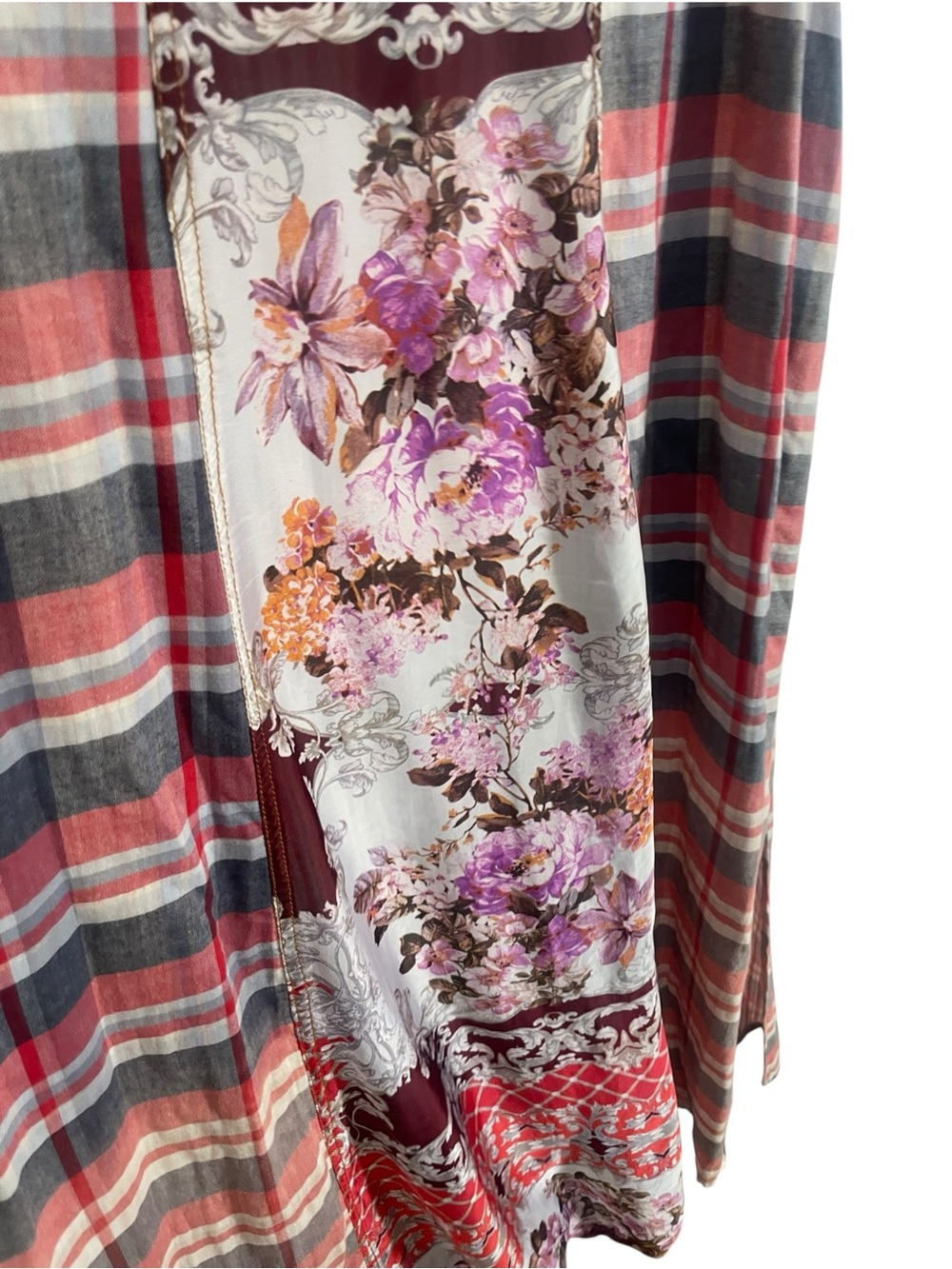 Aratta Silent Journey mixed media plaid floral maxi dress/duster boho western XL - Picture 8 of 16